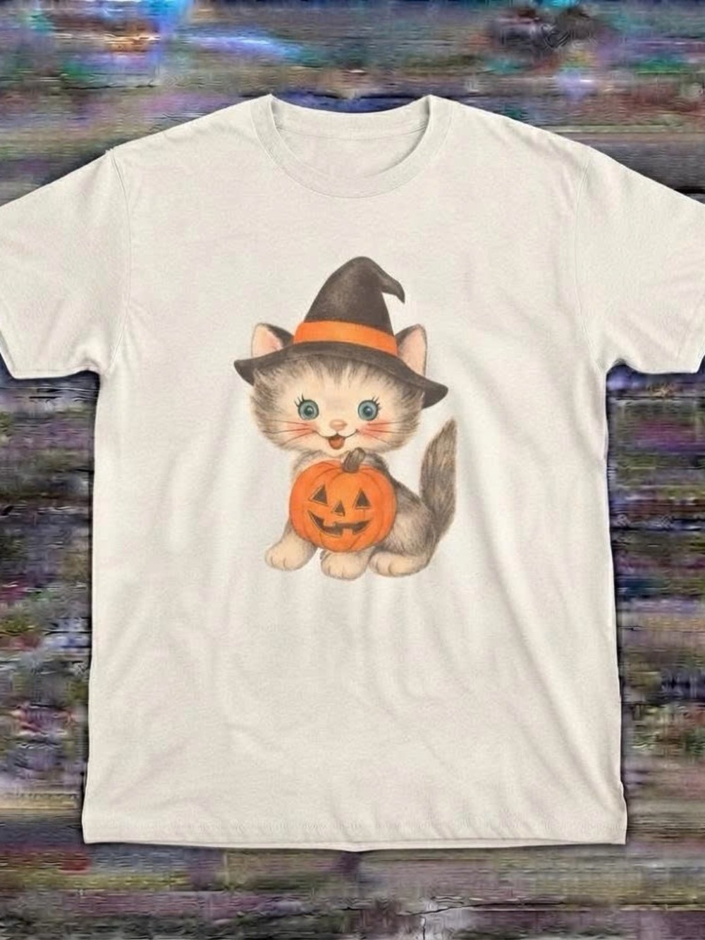 Halloween Cat Shirt Cute Witch Hat Pumpkin Cat Graphic Tee